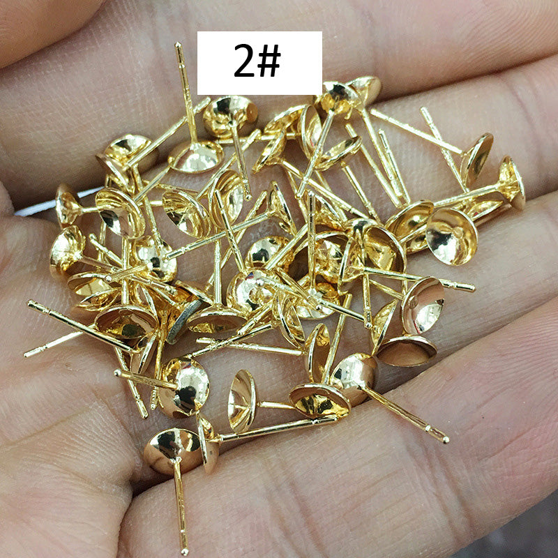 100PCS 18K Gold Filled S925 Earrings Studs Bowl Tray Needle 3mm 4mm 5mm 6mm 8mm White Gold Silver Earring Posts Blank Jewelry Findings Earrings Studs Doki Decor 2# 14K Gold 3mm 