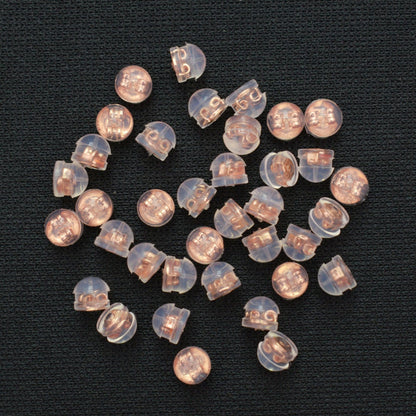 50PCS 18K Gold Filled Silicone Earring Backs Hamburger Ear Stoppers White Gold Rose Gold Silver Replacement For Jewelry Making DIY Earrings Backs Doki Decor Rose Gold  