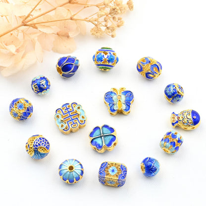 5PCS 18K Gold Filled Spacer Beads Blue Metal Fish Ball Flower Large Hole For Jewelry Making DIY Beads Doki Decor   