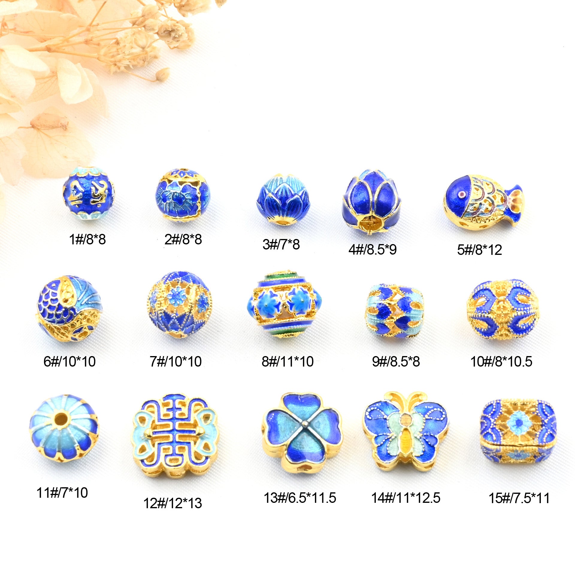 5PCS 18K Gold Filled Spacer Beads Blue Metal Fish Ball Flower Large Hole For Jewelry Making DIY Beads Doki Decor   