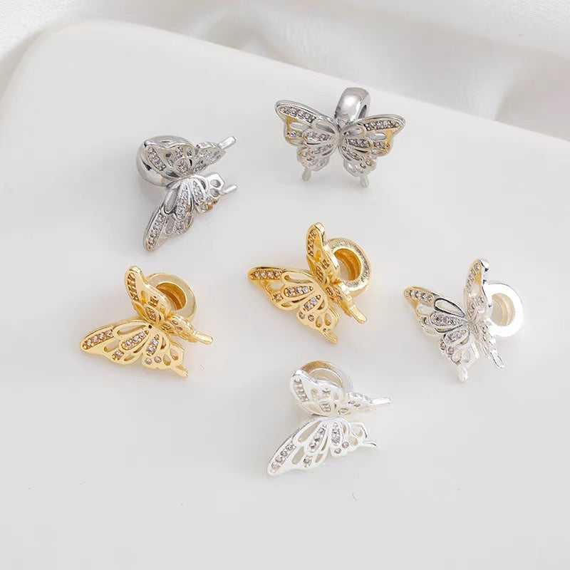 5PCS 18K Gold Filled Spacer Beads Butterfly Hollow Integrated Separated Large Hole For Jewelry Making DIY Beads Doki Decor   