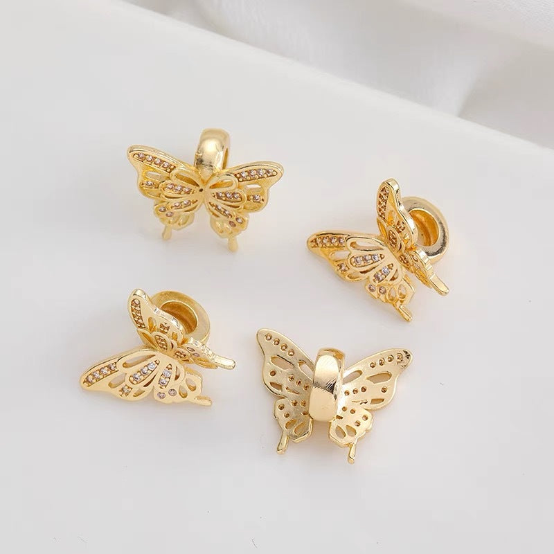 5PCS 18K Gold Filled Spacer Beads Butterfly Hollow Integrated Separated Large Hole For Jewelry Making DIY Beads Doki Decor 14K Gold Integrated (5 pcs) 