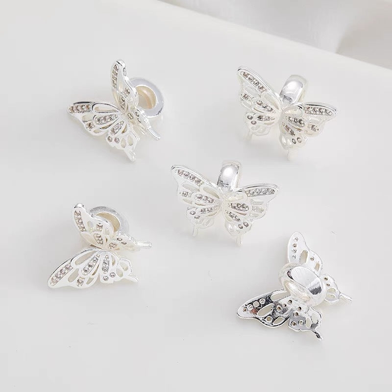 5PCS 18K Gold Filled Spacer Beads Butterfly Hollow Integrated Separated Large Hole For Jewelry Making DIY Beads Doki Decor Silver Integrated (5 pcs) 