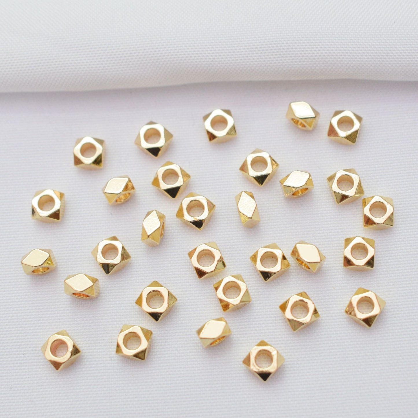 100PCS 18K Gold Filled Spacer Beads Corner Cut Cube Square Large Hole Silver Charm For Jewelry Making DIY Beads Doki Decor 14K Gold  