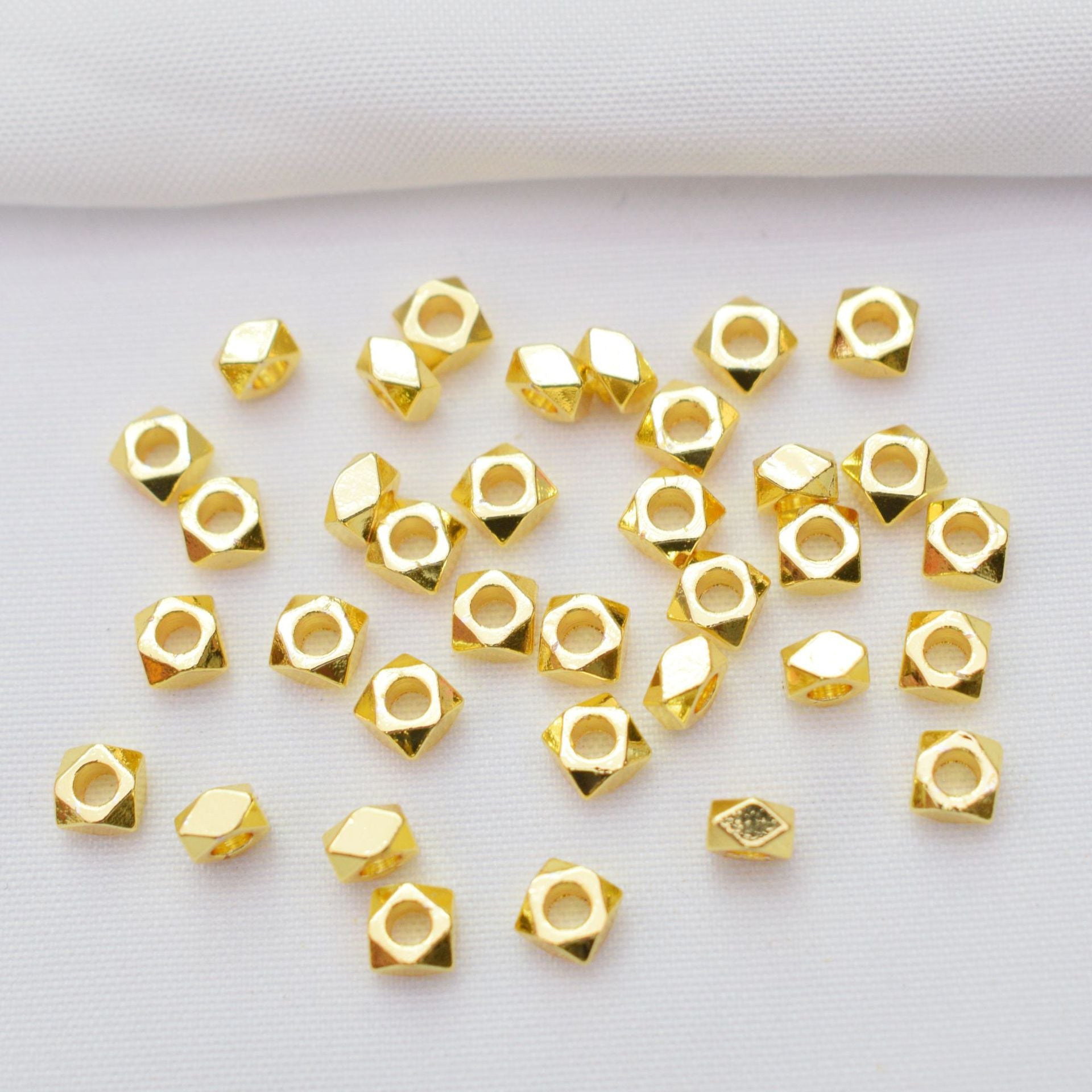 100PCS 18K Gold Filled Spacer Beads Corner Cut Cube Square Large Hole Silver Charm For Jewelry Making DIY Beads Doki Decor 18K Gold  