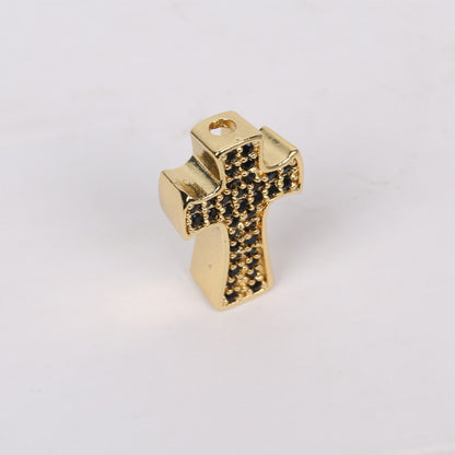 10PCS 18K Gold Filled Spacer Beads Cross Rhinestone Rose Gold White Gold Black Large Hole For Jewelry Making DIY Beads Doki Decor Black Rhinestone 18K Gold 