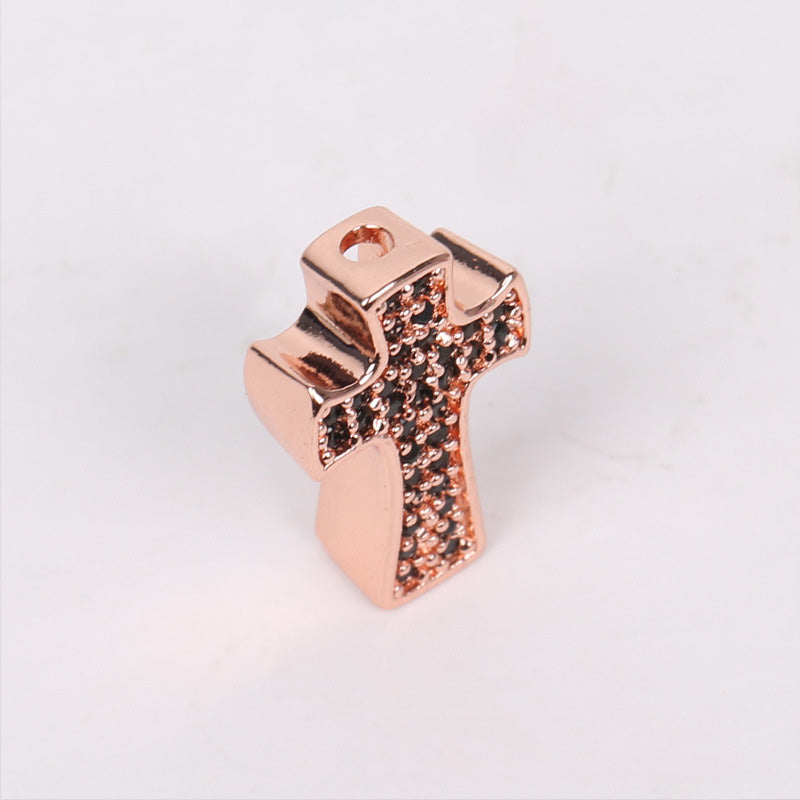 10PCS 18K Gold Filled Spacer Beads Cross Rhinestone Rose Gold White Gold Black Large Hole For Jewelry Making DIY Beads Doki Decor Black Rhinestone Rose Gold 