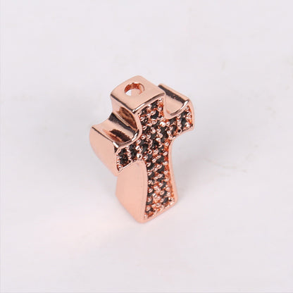 10PCS 18K Gold Filled Spacer Beads Cross Rhinestone Rose Gold White Gold Black Large Hole For Jewelry Making DIY Beads Doki Decor Black Rhinestone Rose Gold 