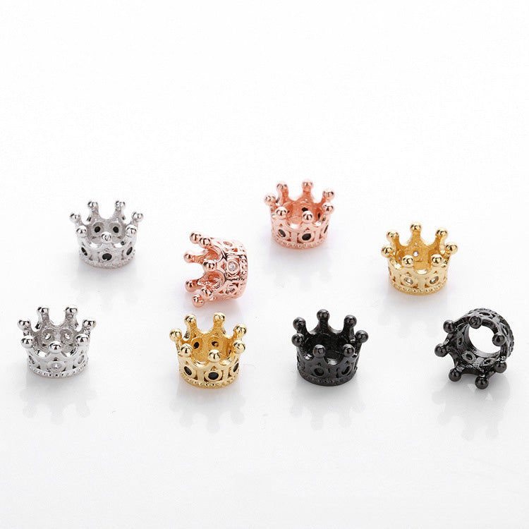 10PCS 18K Gold Filled Spacer Beads Crown Rhinestone Rose Gold White Gold Black Large Hole For Jewelry Making DIY Beads Doki Decor   