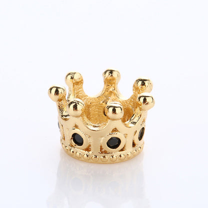 10PCS 18K Gold Filled Spacer Beads Crown Rhinestone Rose Gold White Gold Black Large Hole For Jewelry Making DIY Beads Doki Decor Black Rhinestone 18K Gold 