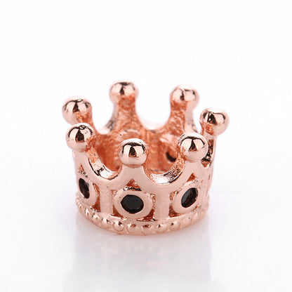 10PCS 18K Gold Filled Spacer Beads Crown Rhinestone Rose Gold White Gold Black Large Hole For Jewelry Making DIY Beads Doki Decor Black Rhinestone Rose Gold 