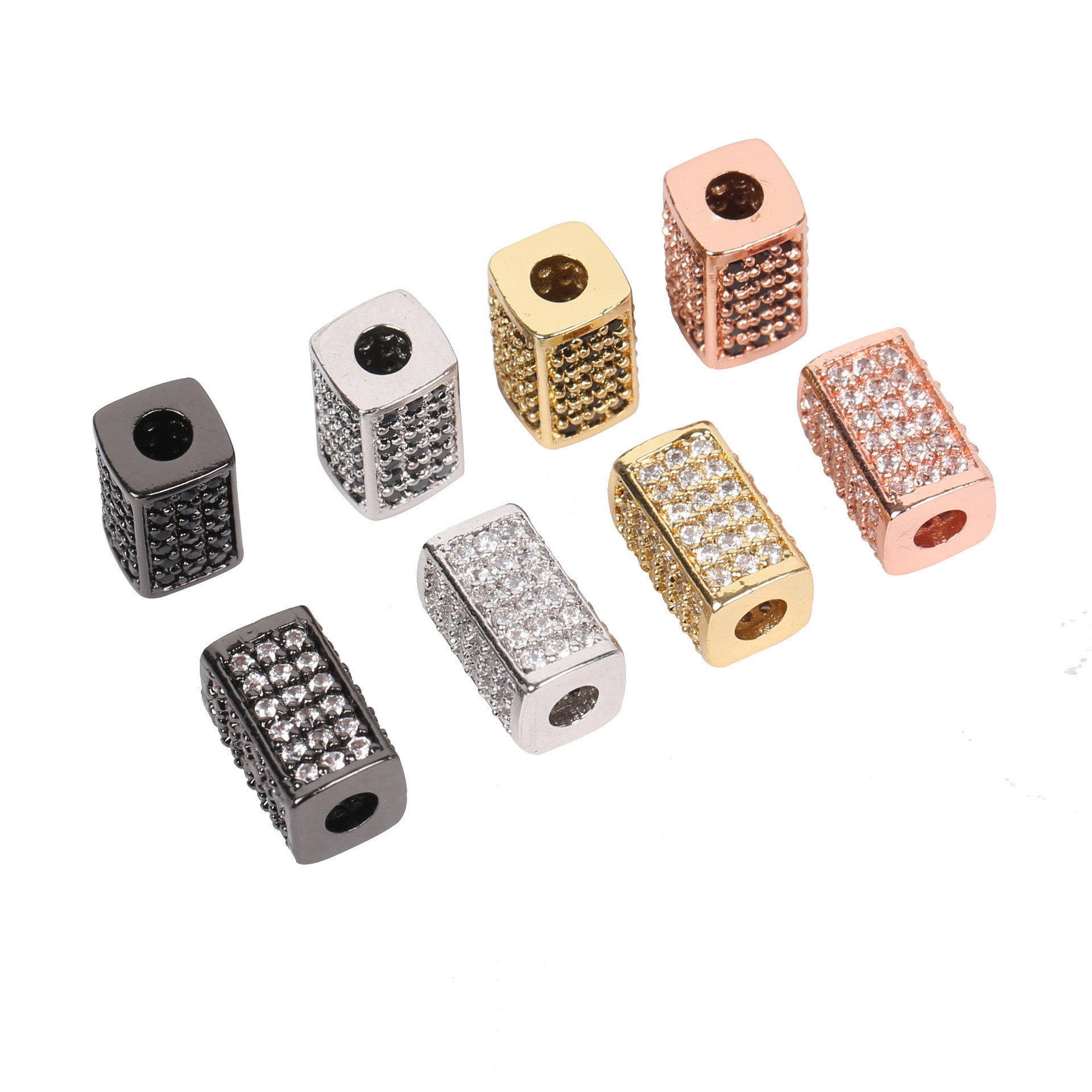 10PCS 18K Gold Filled Spacer Beads Cube Cuboid Tube Rhinestone White Gold Rose Gold Black Large Hole For Jewelry Making DIY Beads Doki Decor   