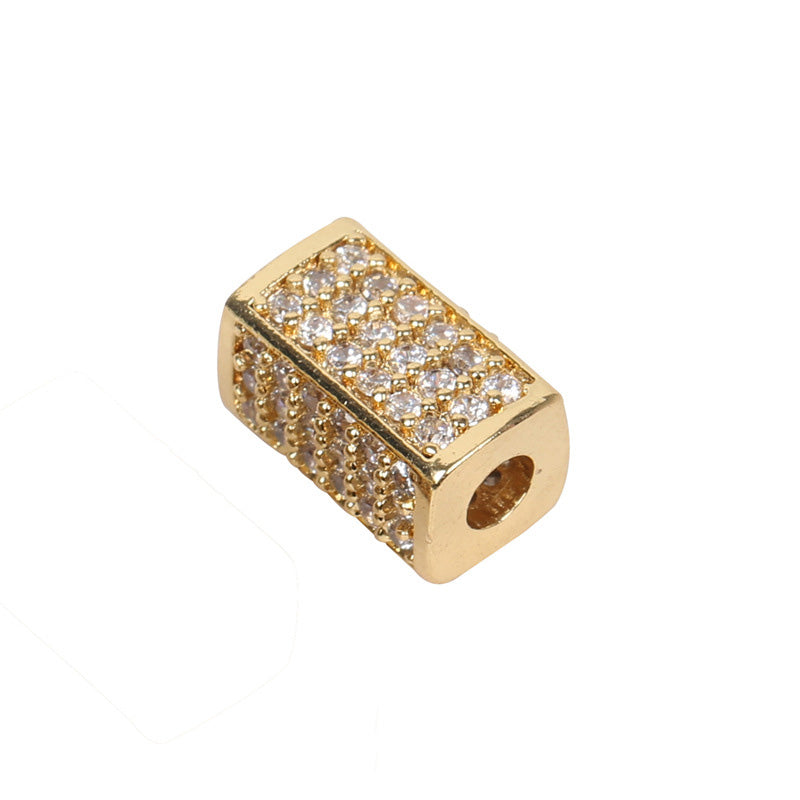 10PCS 18K Gold Filled Spacer Beads Cube Cuboid Tube Rhinestone White Gold Rose Gold Black Large Hole For Jewelry Making DIY Beads Doki Decor White Rhinestone 18K Gold 