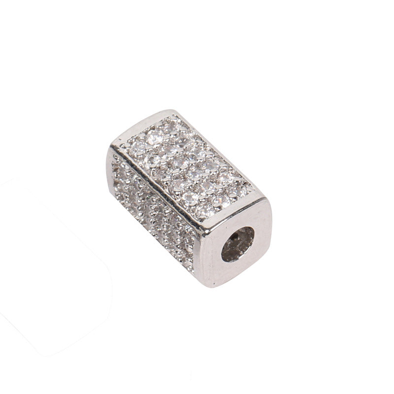 10PCS 18K Gold Filled Spacer Beads Cube Cuboid Tube Rhinestone White Gold Rose Gold Black Large Hole For Jewelry Making DIY Beads Doki Decor White Rhinestone White Gold 