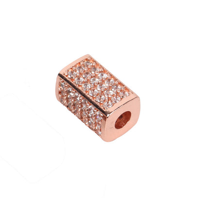 10PCS 18K Gold Filled Spacer Beads Cube Cuboid Tube Rhinestone White Gold Rose Gold Black Large Hole For Jewelry Making DIY Beads Doki Decor White Rhinestone Rose Gold 