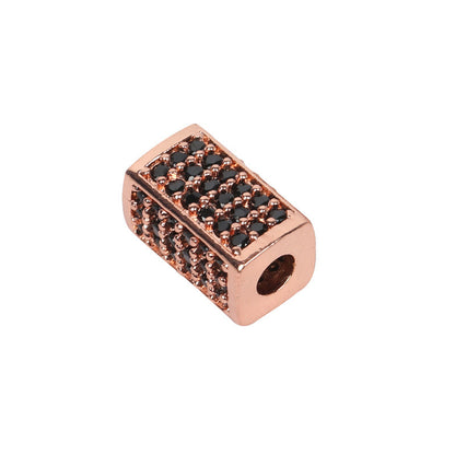 10PCS 18K Gold Filled Spacer Beads Cube Cuboid Tube Rhinestone White Gold Rose Gold Black Large Hole For Jewelry Making DIY Beads Doki Decor Black Rhinestone Rose Gold 