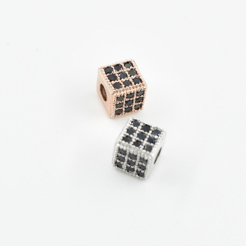 10PCS 18K Gold Filled Spacer Beads Cube Rhinestone Rose Gold White Gold Black Large Hole For Jewelry Making DIY Beads Doki Decor   