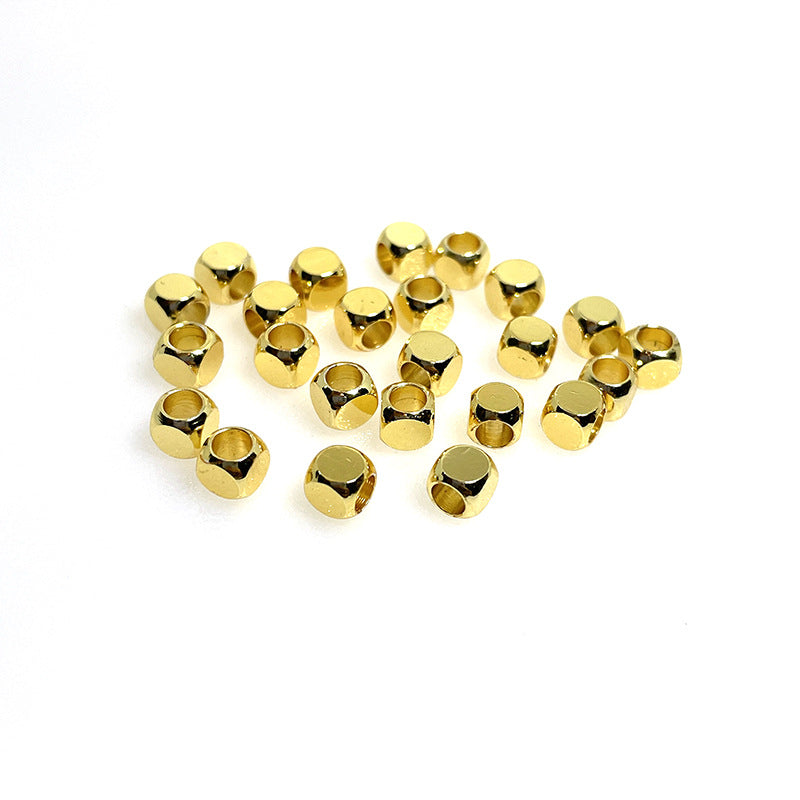 100PCS 18K Gold Filled Spacer Beads Cube Square Large Hole Charm For Jewelry Making DIY Beads Doki Decor 18K Gold 3mm 