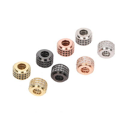 10PCS 18K Gold Filled Spacer Beads Cylinder Round Circle Rhinestone Rose Gold White Gold Black Large Hole For Jewelry Making DIY Beads Doki Decor   