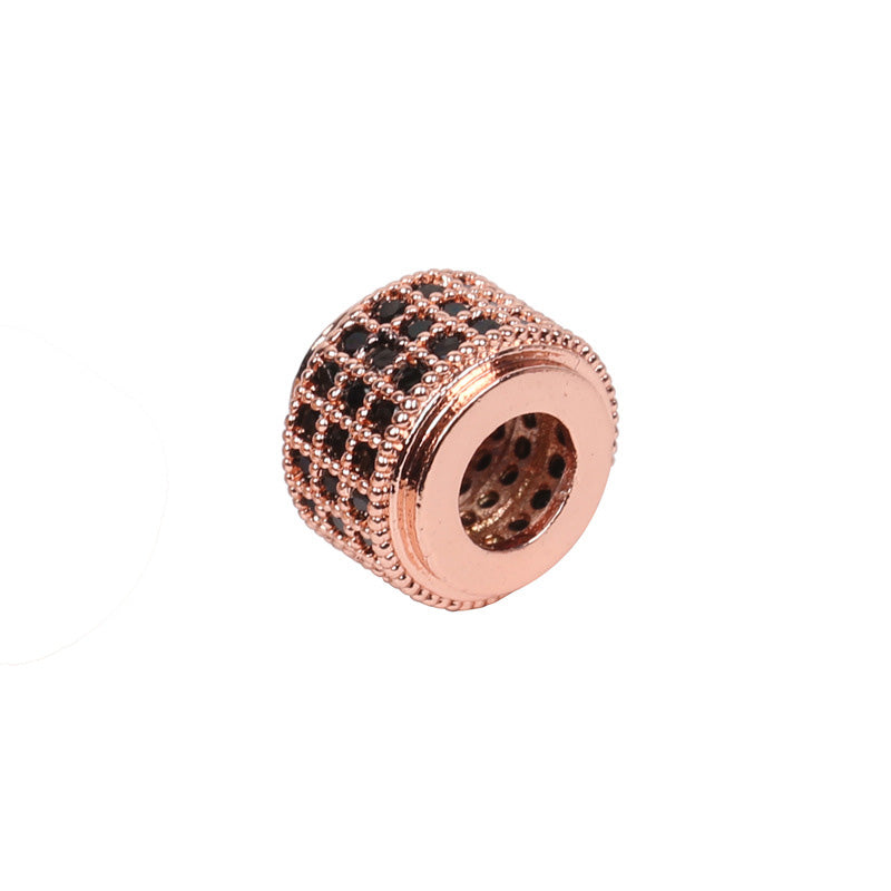 10PCS 18K Gold Filled Spacer Beads Cylinder Round Circle Rhinestone Rose Gold White Gold Black Large Hole For Jewelry Making DIY Beads Doki Decor Black Rhinestone Rose Gold 