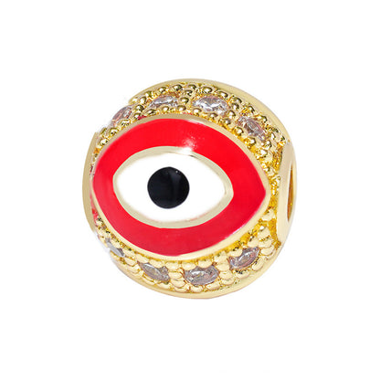 10PCS 18K Gold Filled Spacer Beads Evil Eye Devil Eye Rhinestone Large Hole For Jewelry Making DIY Beads Doki Decor   