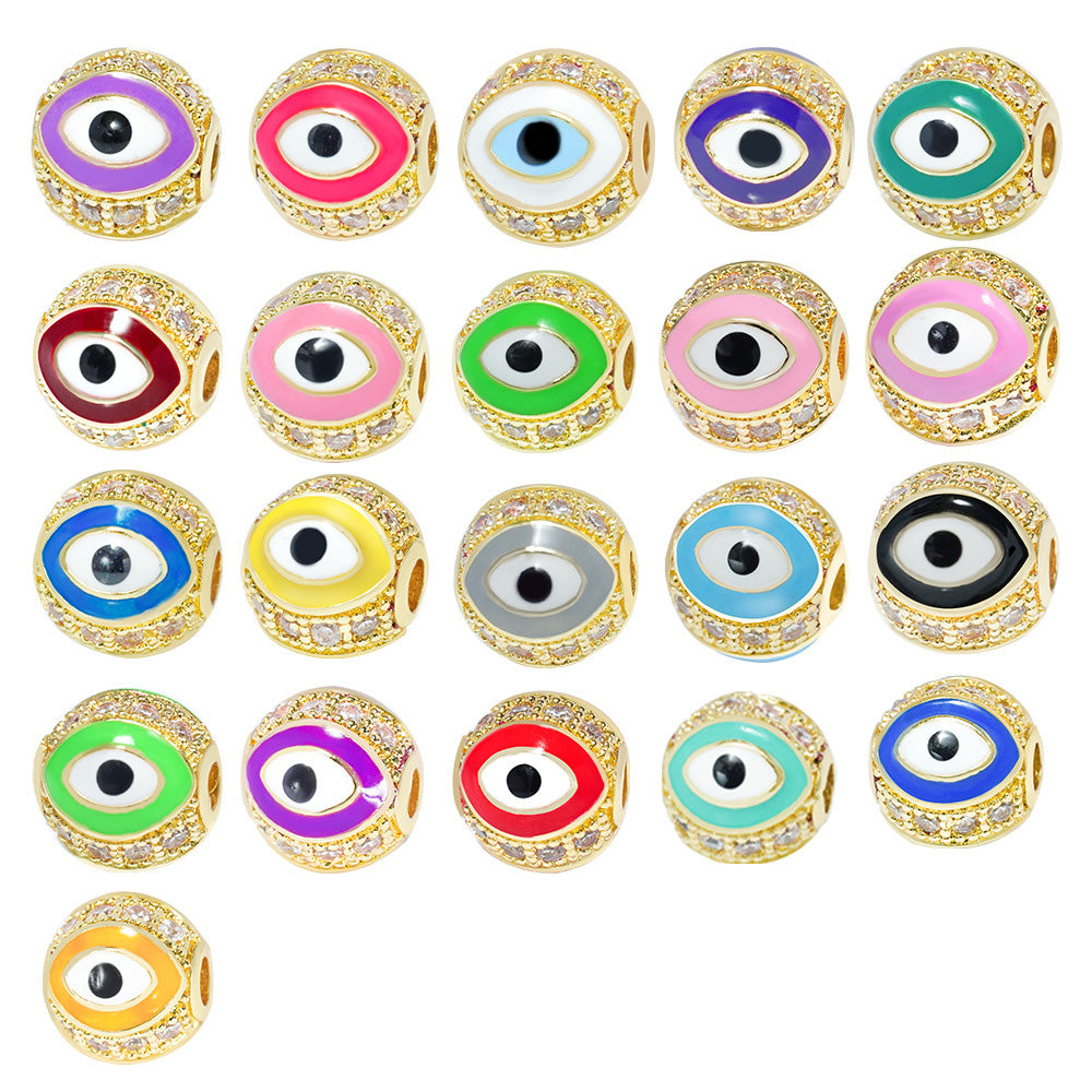 10PCS 18K Gold Filled Spacer Beads Evil Eye Devil Eye Rhinestone Large Hole For Jewelry Making DIY Beads Doki Decor   