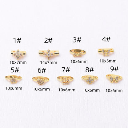 10PCS 18K Gold Filled Spacer Beads Double Holes Double Layers Rhinestone Butterfly Star Heart Bow Silver For Jewelry Making DIY Beads Doki Decor   