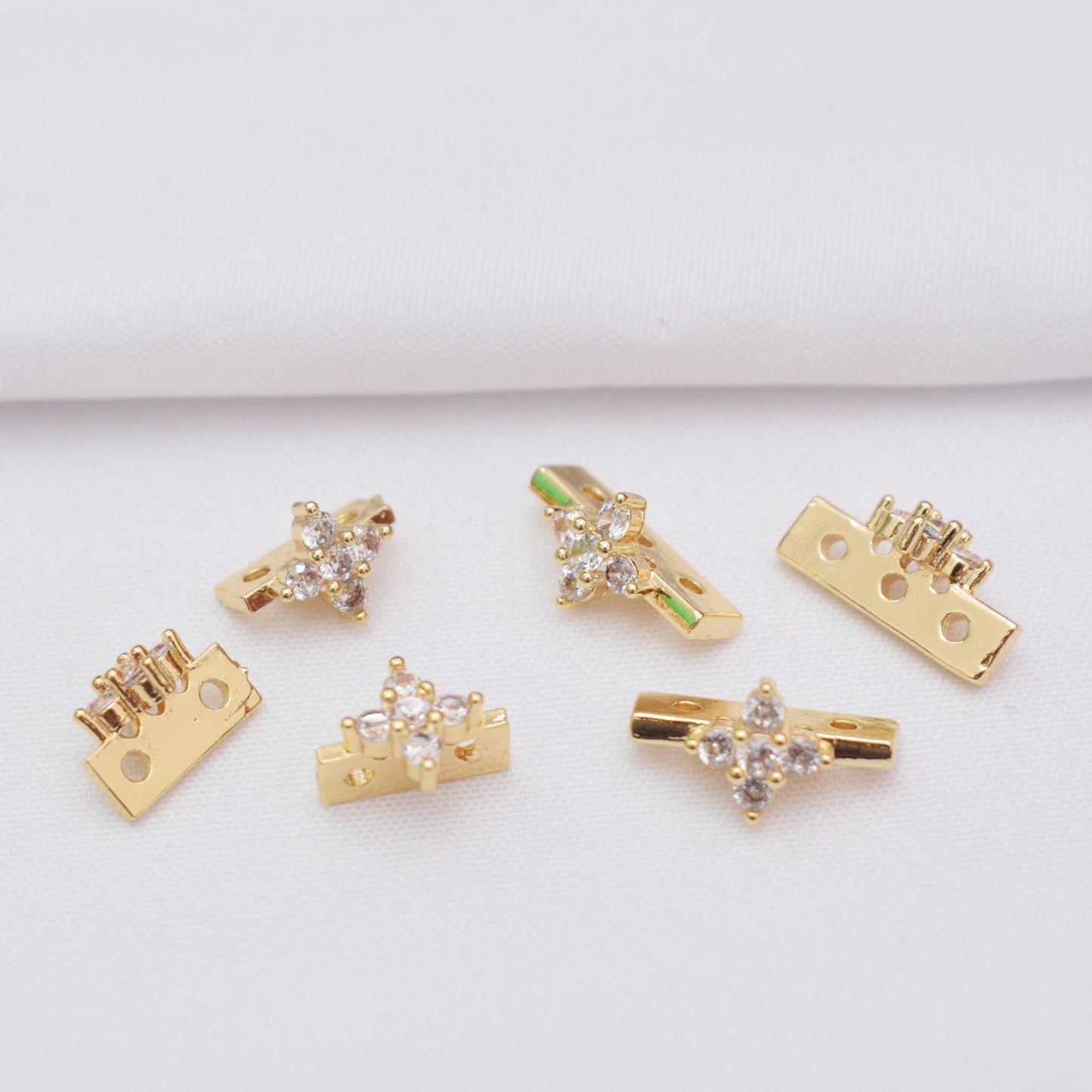 10PCS 18K Gold Filled Spacer Beads Double Holes Double Layers Rhinestone Butterfly Star Heart Bow Silver For Jewelry Making DIY Beads Doki Decor   