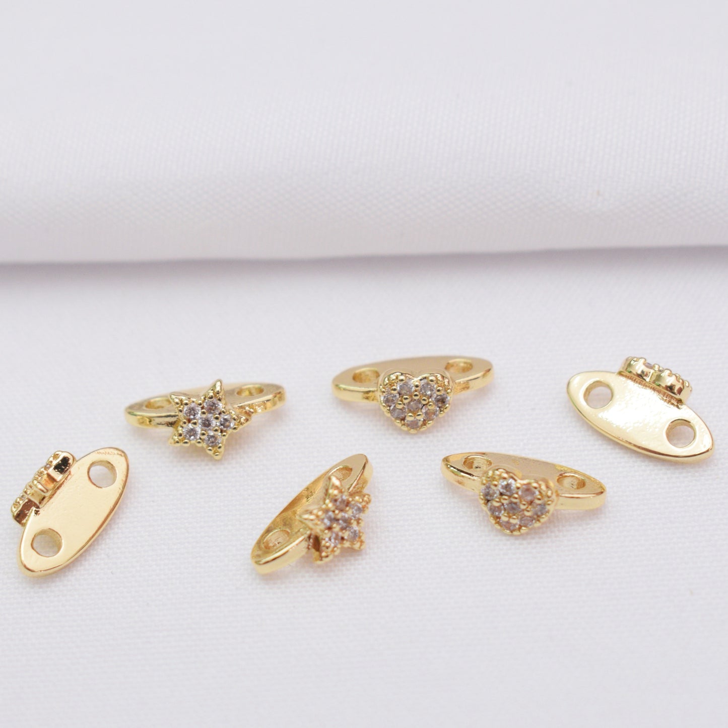 10PCS 18K Gold Filled Spacer Beads Double Holes Double Layers Rhinestone Butterfly Star Heart Bow Silver For Jewelry Making DIY Beads Doki Decor   