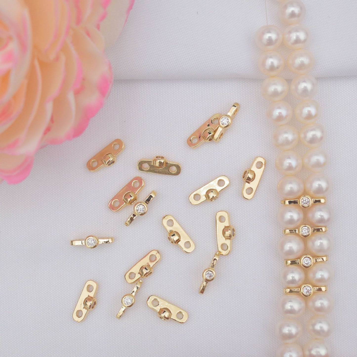 10PCS 18K Gold Filled Spacer Beads Flat Double Holes Double Layer Large Hole Rhinestone White Gold Rose Gold Silver Charm For Jewelry Making DIY Beads Doki Decor   