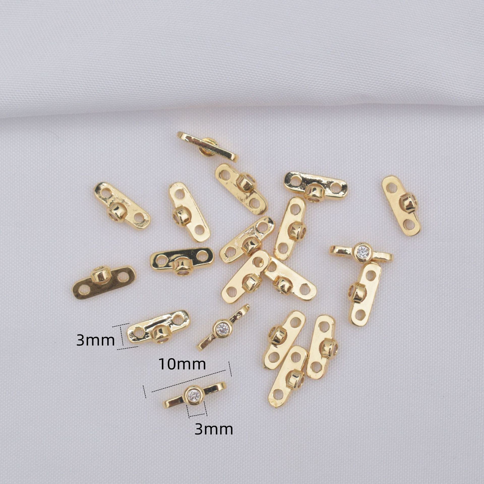 10PCS 18K Gold Filled Spacer Beads Flat Double Holes Double Layer Large Hole Rhinestone White Gold Rose Gold Silver Charm For Jewelry Making DIY Beads Doki Decor 14K Gold  