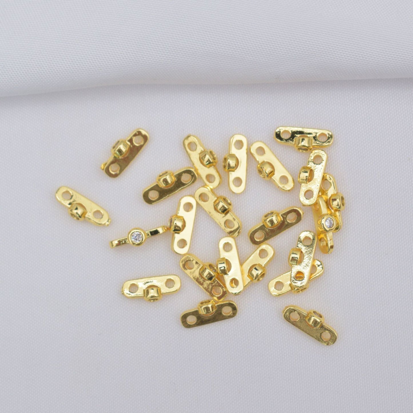 10PCS 18K Gold Filled Spacer Beads Flat Double Holes Double Layer Large Hole Rhinestone White Gold Rose Gold Silver Charm For Jewelry Making DIY Beads Doki Decor 18K Gold  