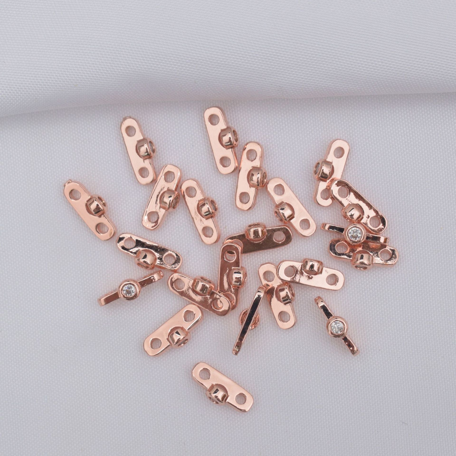 10PCS 18K Gold Filled Spacer Beads Flat Double Holes Double Layer Large Hole Rhinestone White Gold Rose Gold Silver Charm For Jewelry Making DIY Beads Doki Decor Rose Gold  