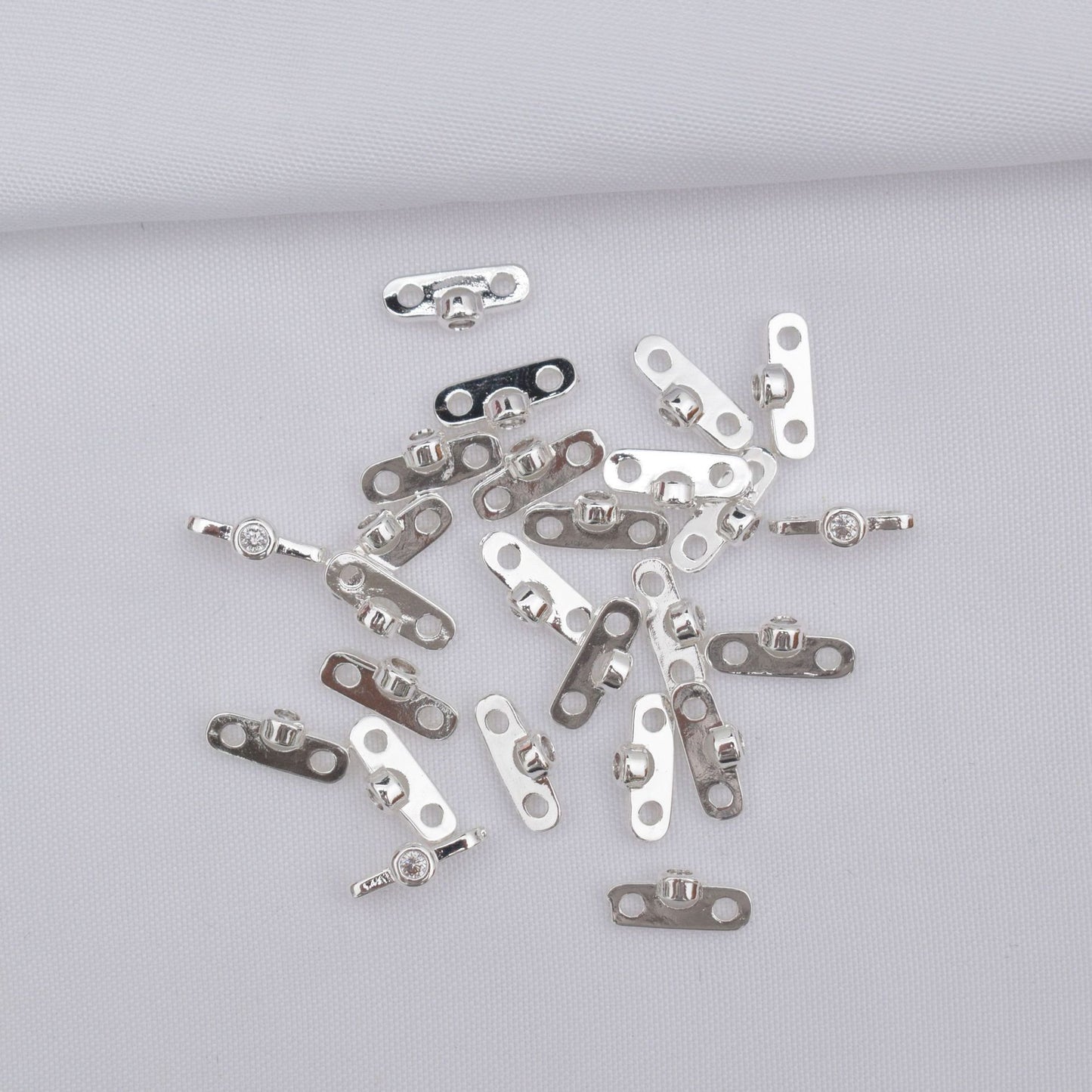 10PCS 18K Gold Filled Spacer Beads Flat Double Holes Double Layer Large Hole Rhinestone White Gold Rose Gold Silver Charm For Jewelry Making DIY Beads Doki Decor Silver  