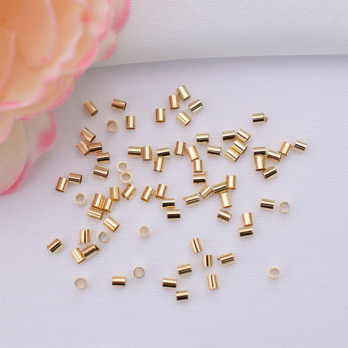 1200PCS 18K Gold Filled Spacer Beads Crimp Tube Ending Final Flat Charm For Jewelry Making DIY Beads Doki Decor   