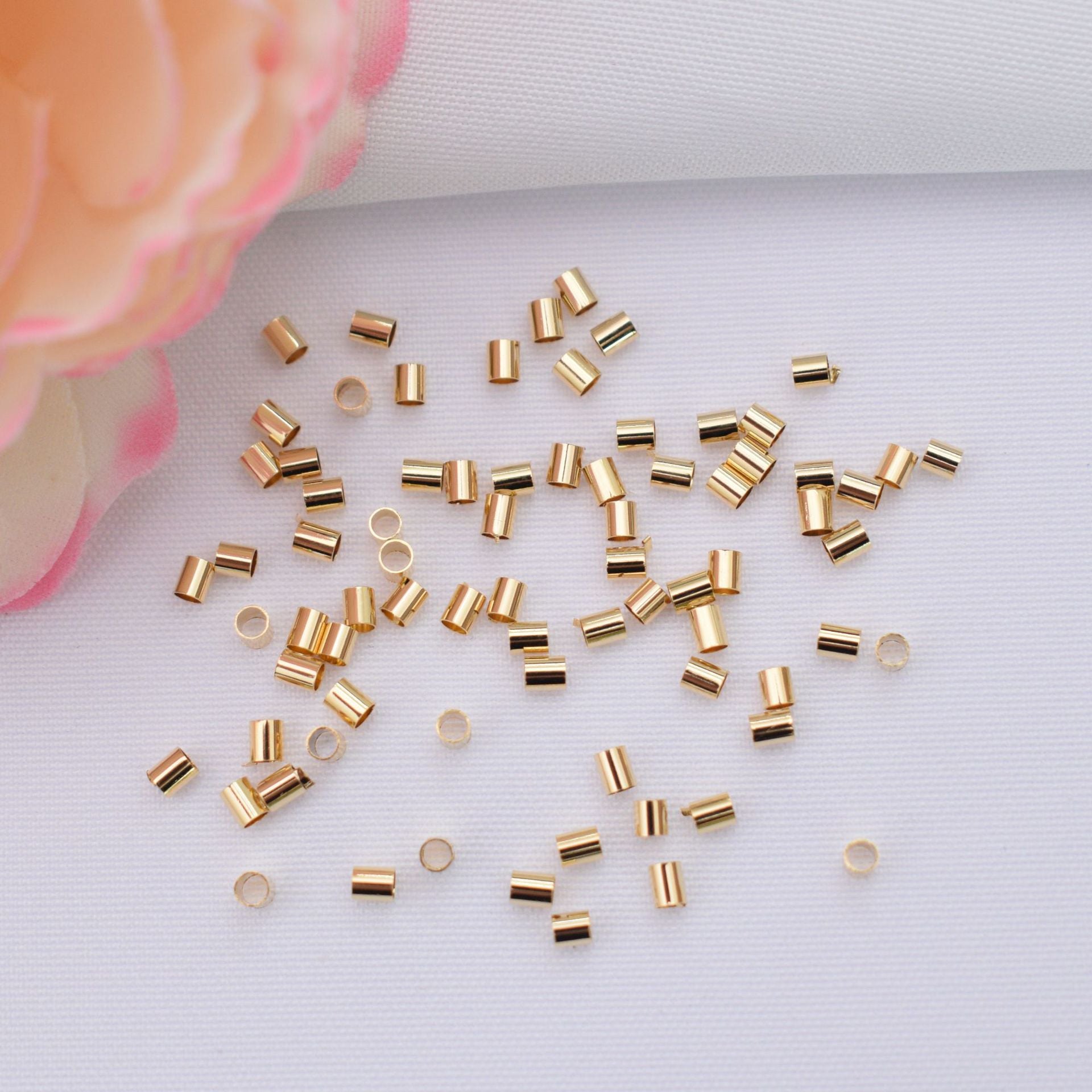 1200PCS 18K Gold Filled Spacer Beads Crimp Tube Ending Final Flat Charm For Jewelry Making DIY Beads Doki Decor   