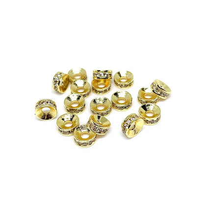 10PCS 18K Gold Filled Spacer Beads Flat Round Rhinestone Silver Rose Gold White Gold Black Large Hole Luxury For Jewelry Making DIY Beads Doki Decor 18K Gold White Rhinestone 4mm