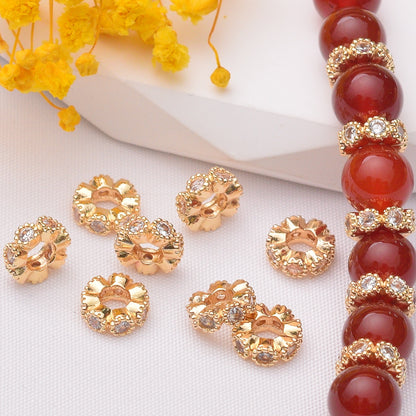 10PCS 18K Gold Filled Spacer Beads Flower Flat Rhinestone White Gold Silver For Jewelry Making DIY Beads Doki Decor   