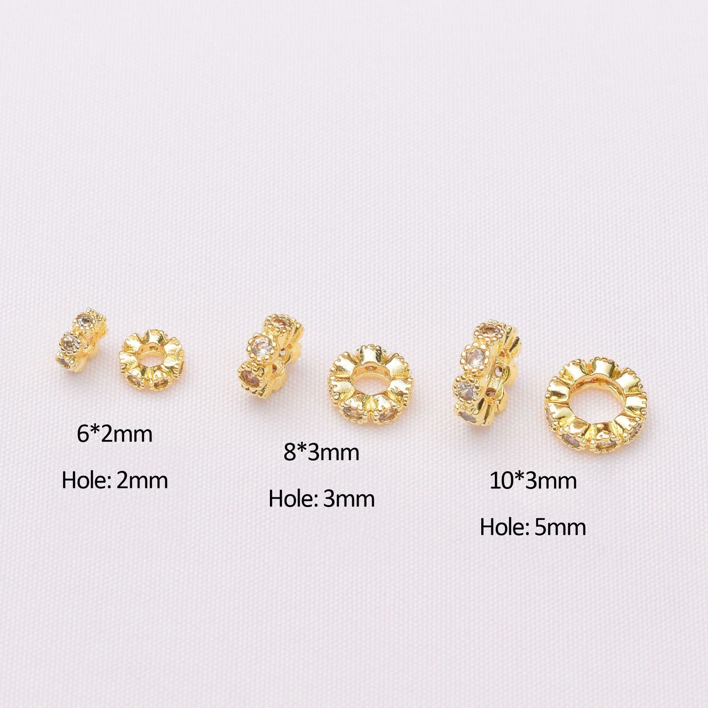 10PCS 18K Gold Filled Spacer Beads Flower Flat Rhinestone White Gold Silver For Jewelry Making DIY Beads Doki Decor   