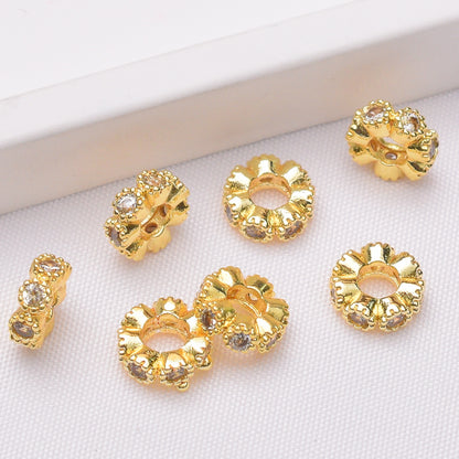 10PCS 18K Gold Filled Spacer Beads Flower Flat Rhinestone White Gold Silver For Jewelry Making DIY Beads Doki Decor 18K Gold 6mm 