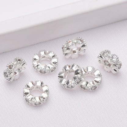 10PCS 18K Gold Filled Spacer Beads Flower Flat Rhinestone White Gold Silver For Jewelry Making DIY Beads Doki Decor Silver 6mm 