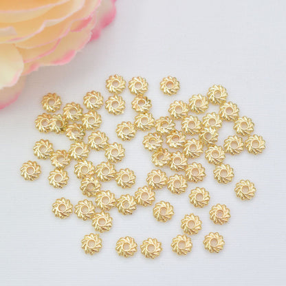 100PCS 18K Gold Filled Spacer Beads Flower Flat Pattern Silver Large Hole Charm For Jewelry Making DIY Beads Doki Decor 14K Gold  