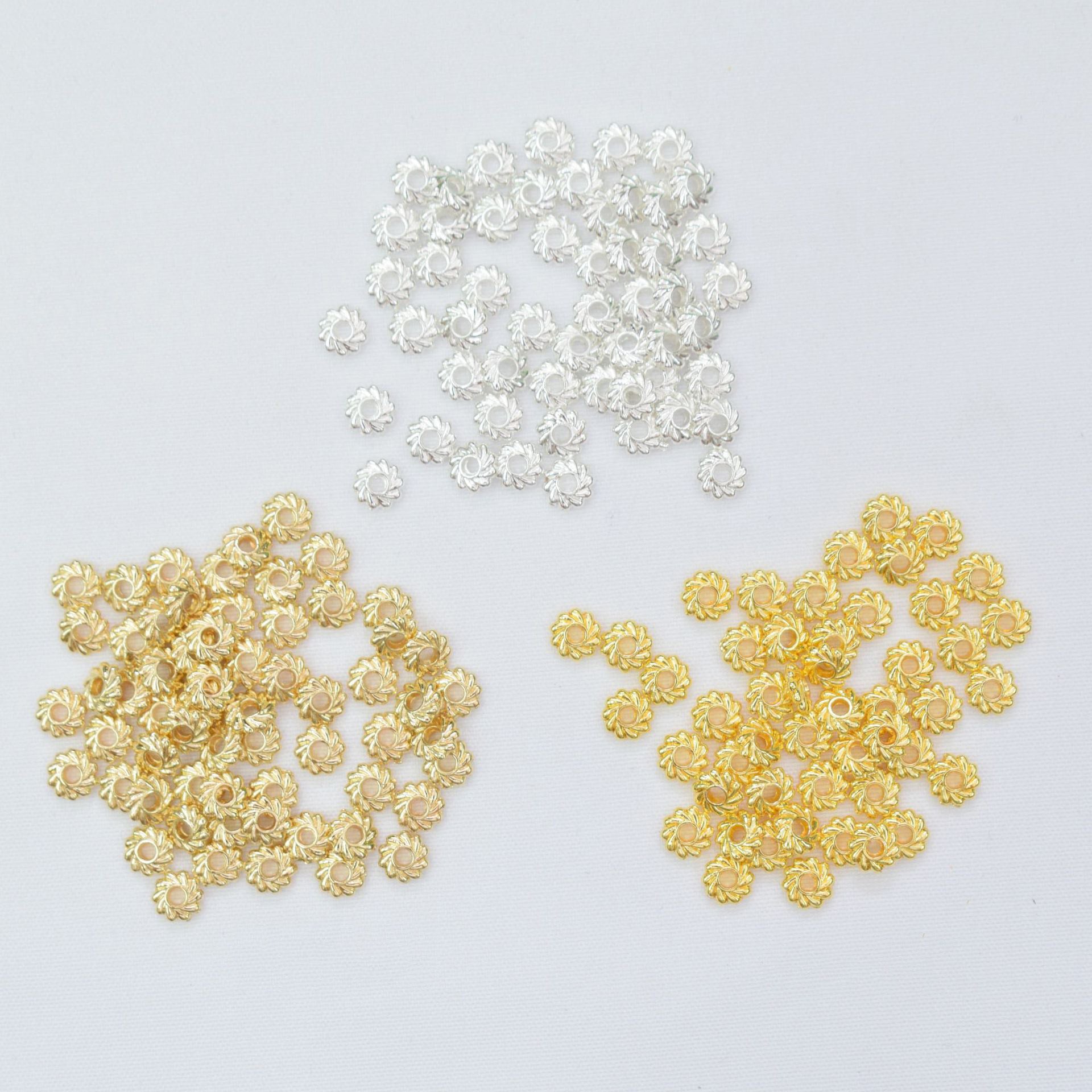 100PCS 18K Gold Filled Spacer Beads Flower Flat Pattern Silver Large Hole Charm For Jewelry Making DIY Beads Doki Decor   