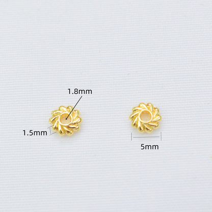 100PCS 18K Gold Filled Spacer Beads Flower Flat Pattern Silver Large Hole Charm For Jewelry Making DIY Beads Doki Decor   