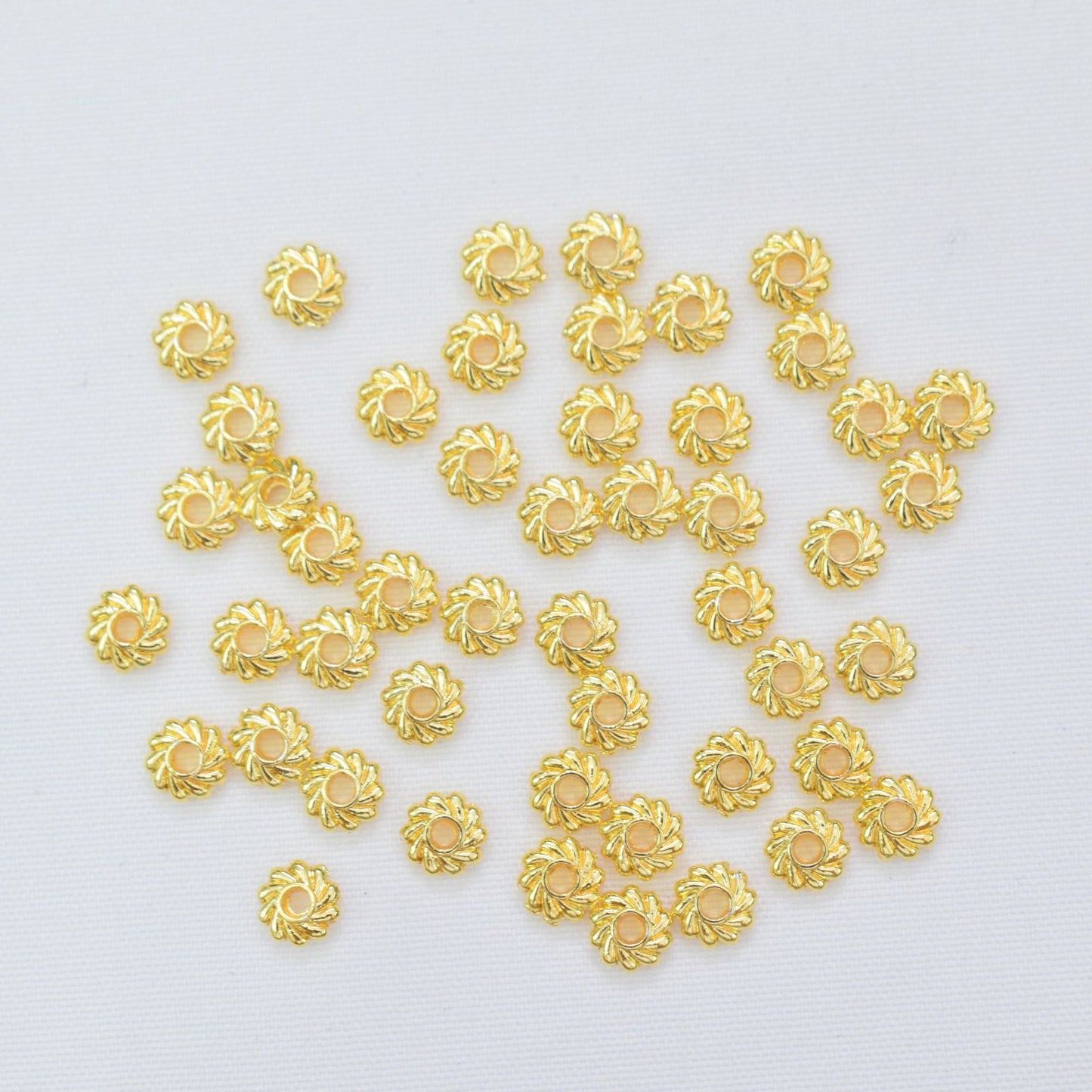 100PCS 18K Gold Filled Spacer Beads Flower Flat Pattern Silver Large Hole Charm For Jewelry Making DIY Beads Doki Decor 18K Gold  