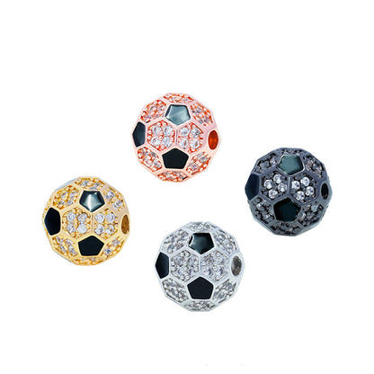 5PCS 18K Gold Filled Spacer Beads Football Soccer Rhinestone White Gold Rose Gold Black Large Hole For Jewelry Making DIY Beads Doki Decor 18K Gold  