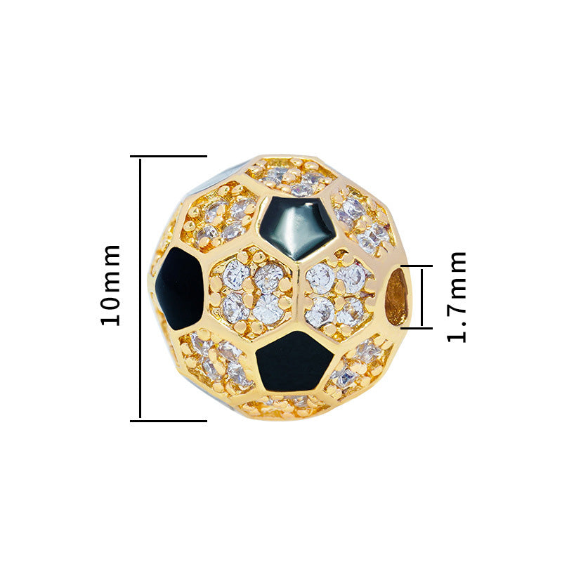 5PCS 18K Gold Filled Spacer Beads Football Soccer Rhinestone White Gold Rose Gold Black Large Hole For Jewelry Making DIY Beads Doki Decor   