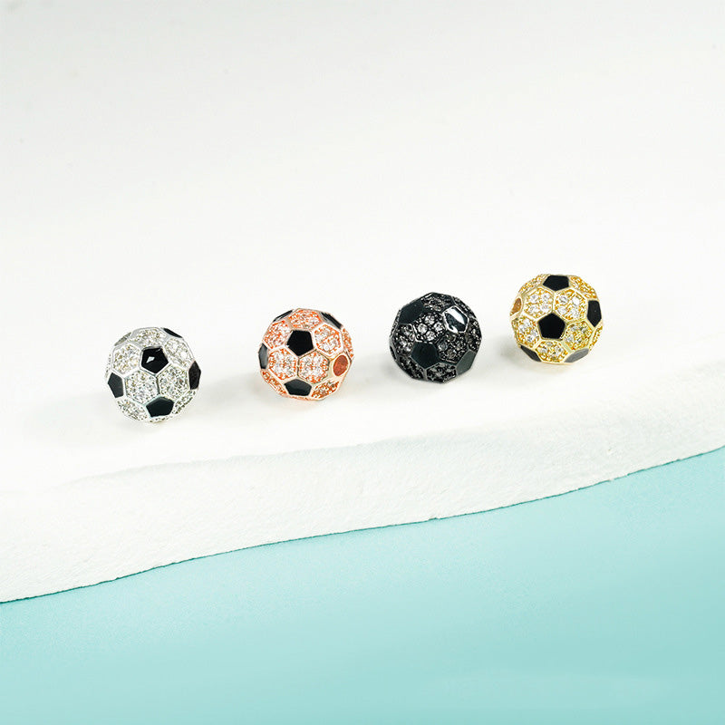 5PCS 18K Gold Filled Spacer Beads Football Soccer Rhinestone White Gold Rose Gold Black Large Hole For Jewelry Making DIY Beads Doki Decor   