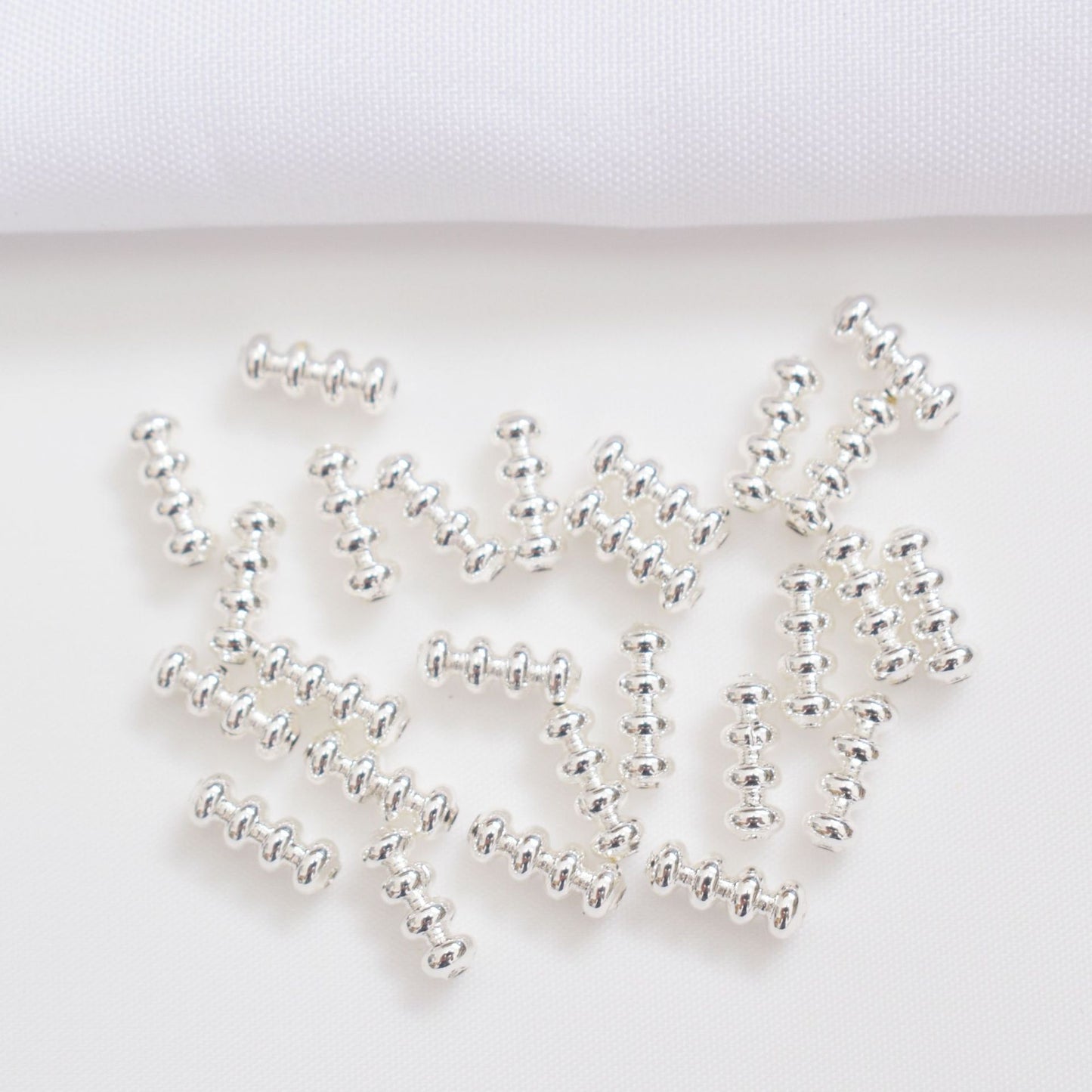 50PCS 18K Gold Filled Spacer Beads Four Beads Tube Long Large Hole Silver Charm For Jewelry Making DIY Beads Doki Decor Silver  