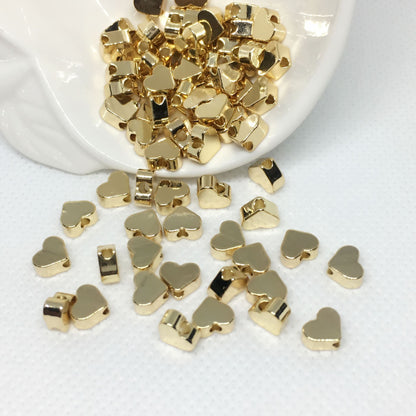 50PCS 18K Gold Filled Spacer Beads Heart Large Hole White Gold Charm For Jewelry Making DIY Beads Doki Decor 14K Gold  